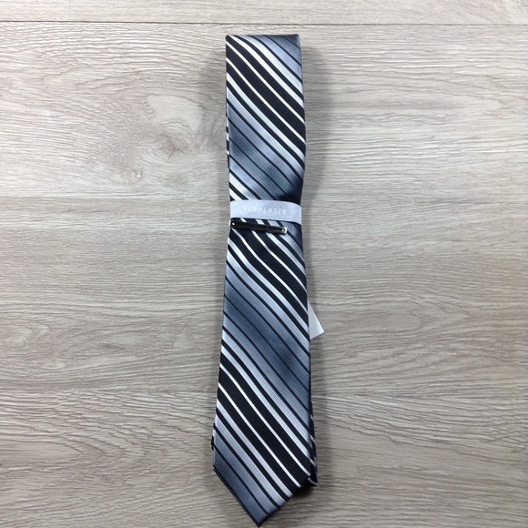 Van Heusen Other - Van Heusen Black & Silver Striped w. Clip Tie